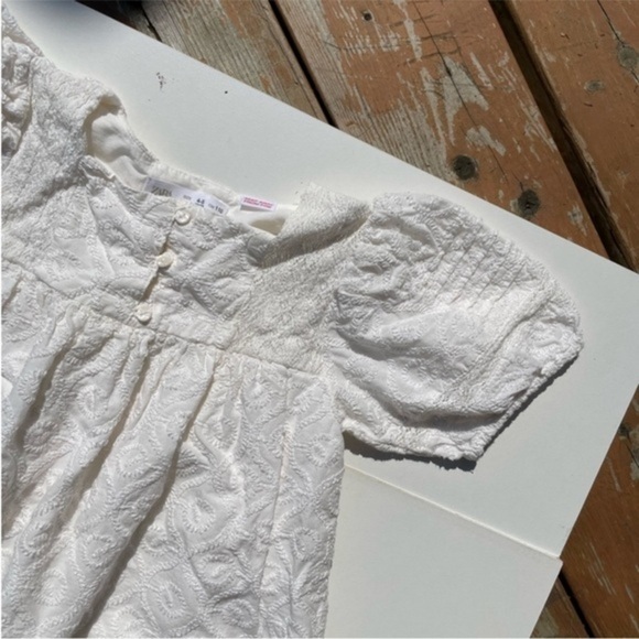Zara Cotton Off White Puff Sleeve Baby Doll Kids Dress - Picture 13 of 13